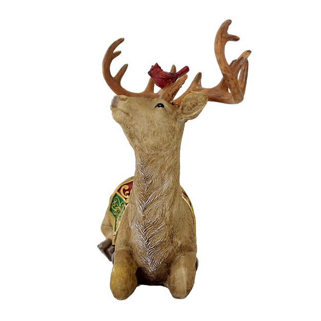 Christmas North Pole Reindeer Figurine One Reindeer Figurine 8 75 Inches Cardinal Antlers Tc00567 Polyresin Brown