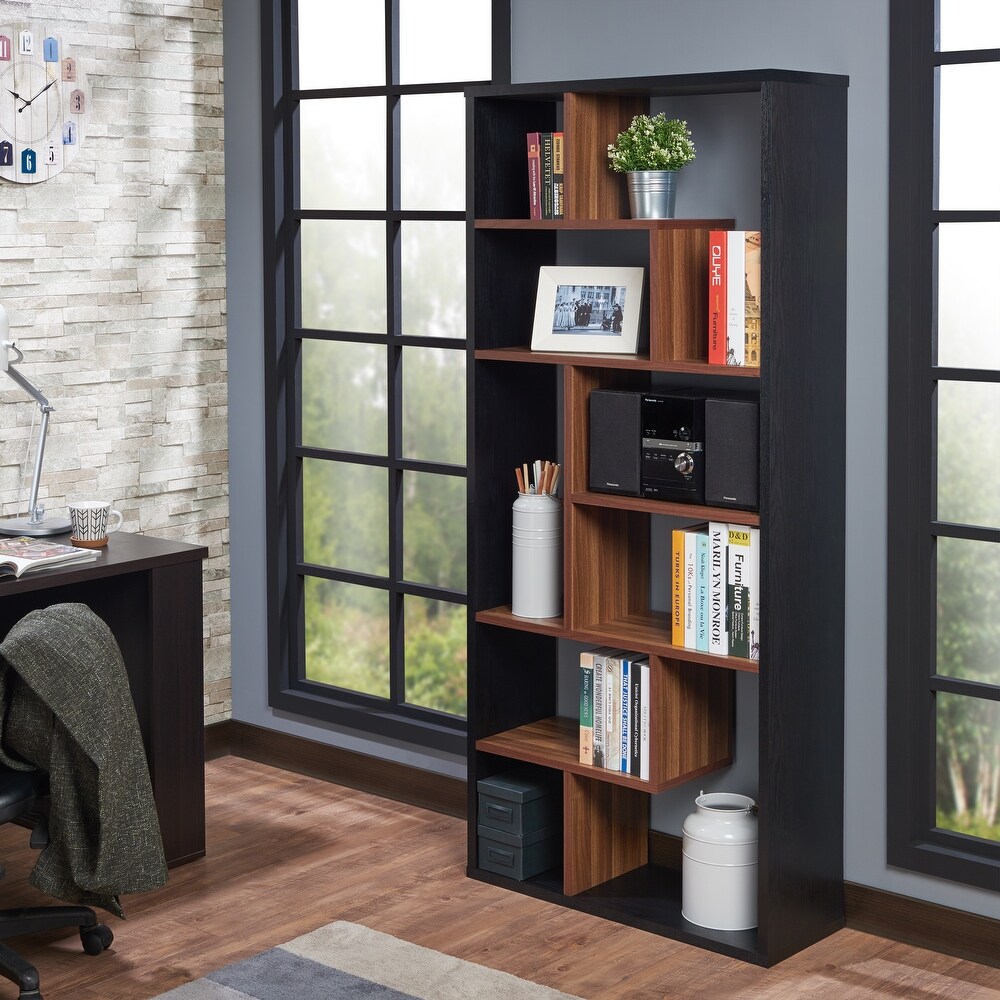 Mylinh Black and Walnut 6 tier Bookshelf