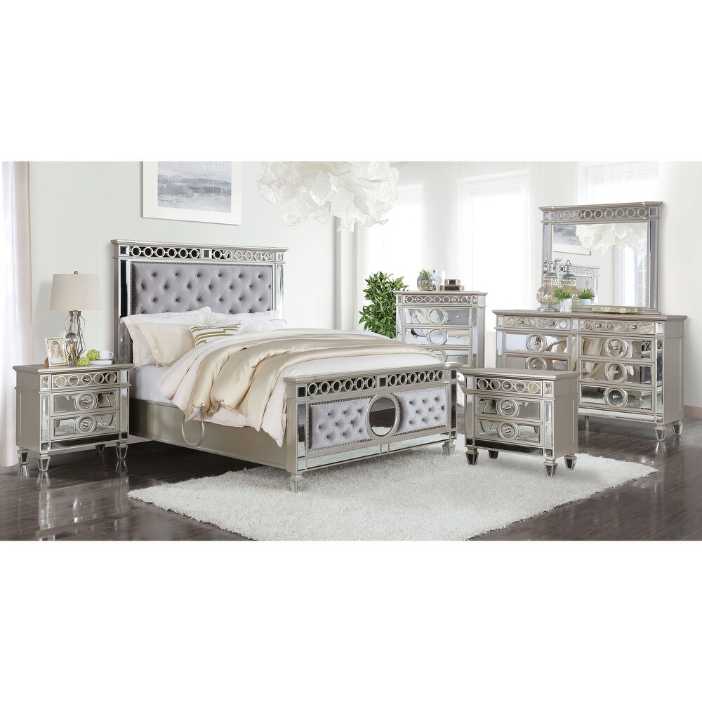 Alyah Glam Grey Wood 6 Piece Tufted Panel Bedroom Set with USB by Furniture of America