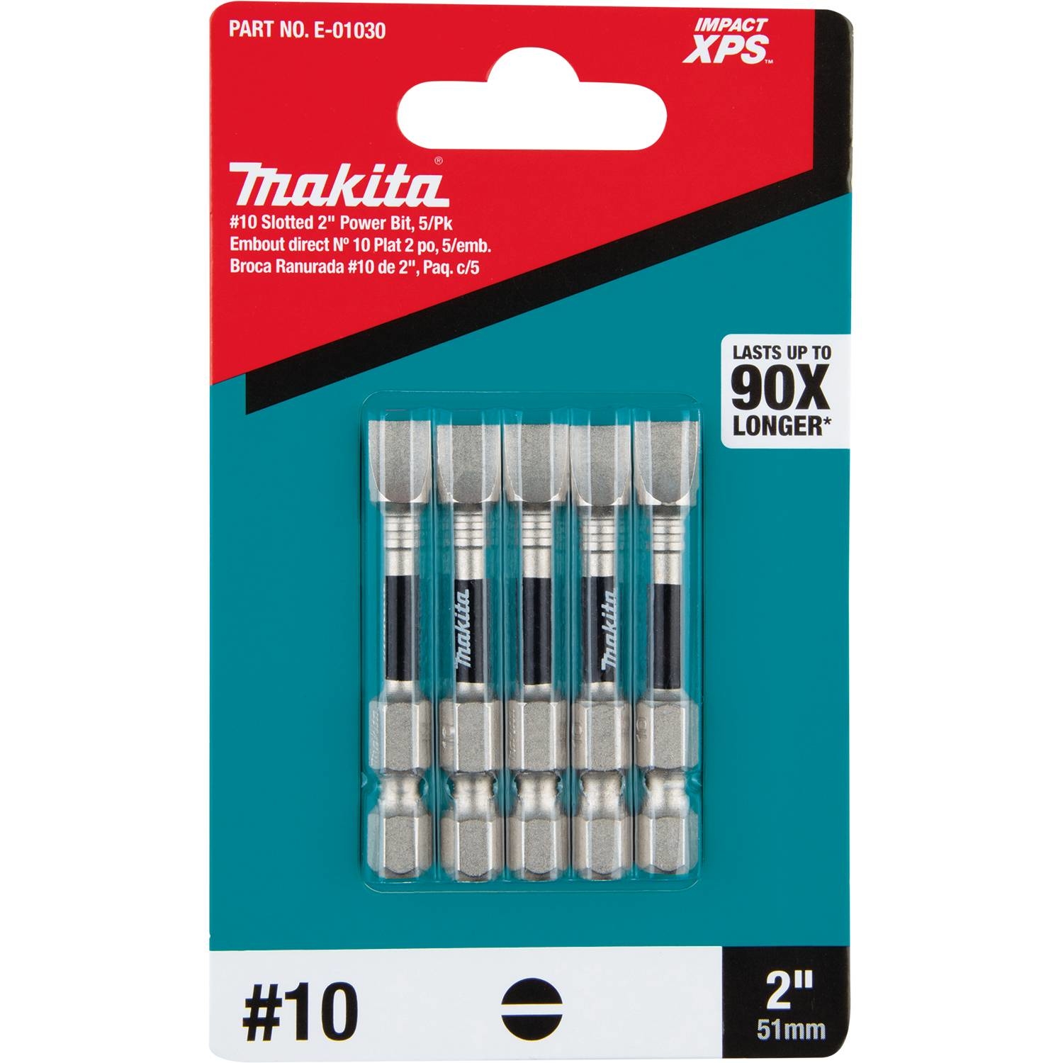 Makita Impact XPS Slotted #10 X 2 in. L Power Bit Steel 5 pk