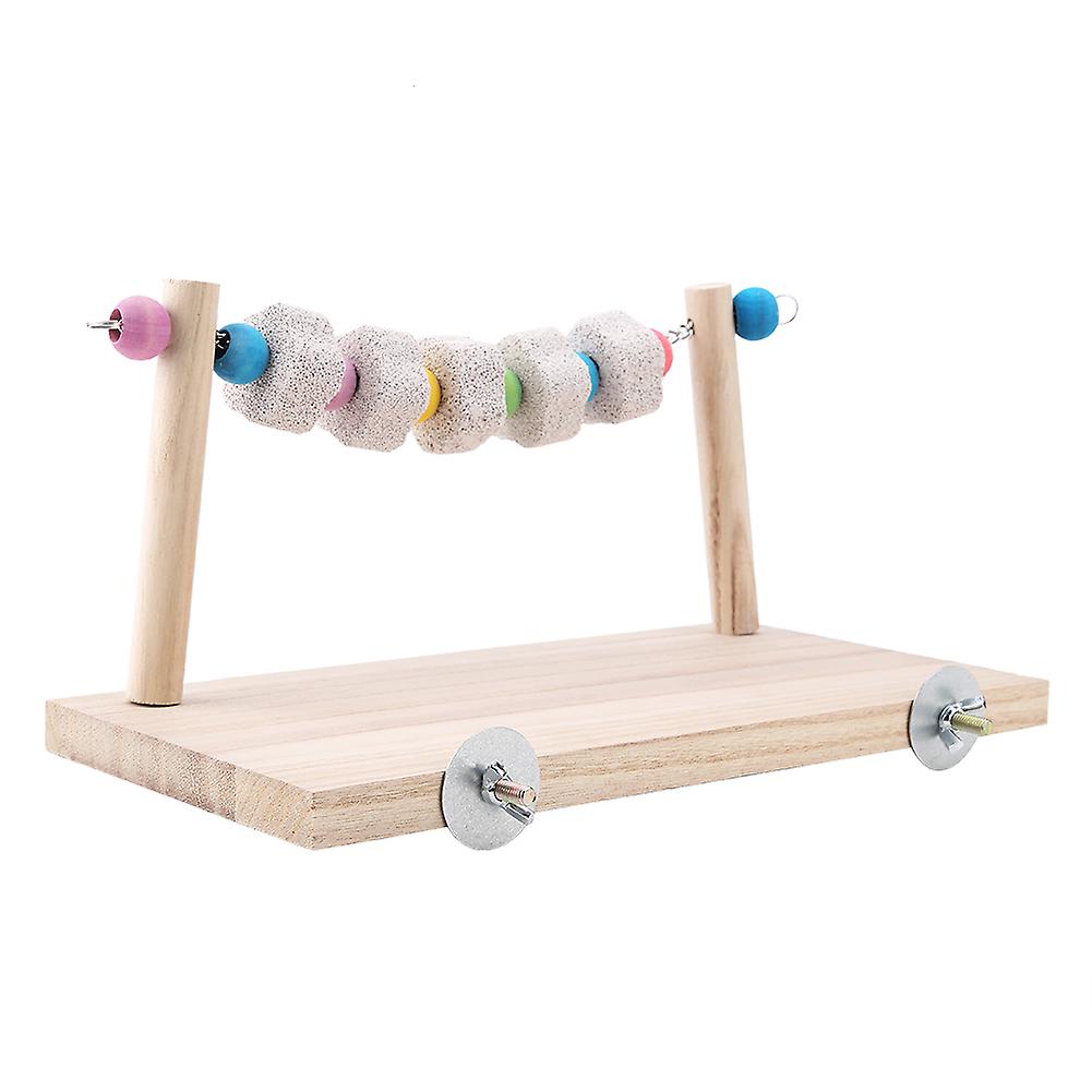 Wooden Stand Platform Bird Parrot Teeth Care Mineral Stone Molar Toy Springboard Hamster Swing