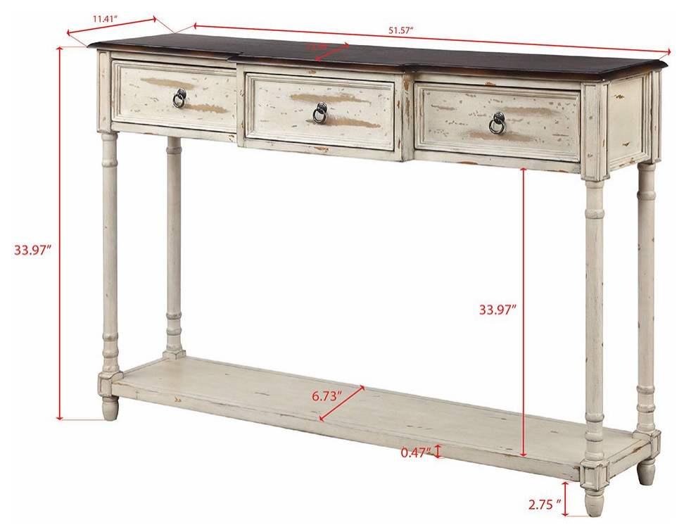 Classic Console Table  Turned Legs  amp3 Ample Drawers With Ring Pulls   French Country   Console Tables   by Decor Love  Houzz