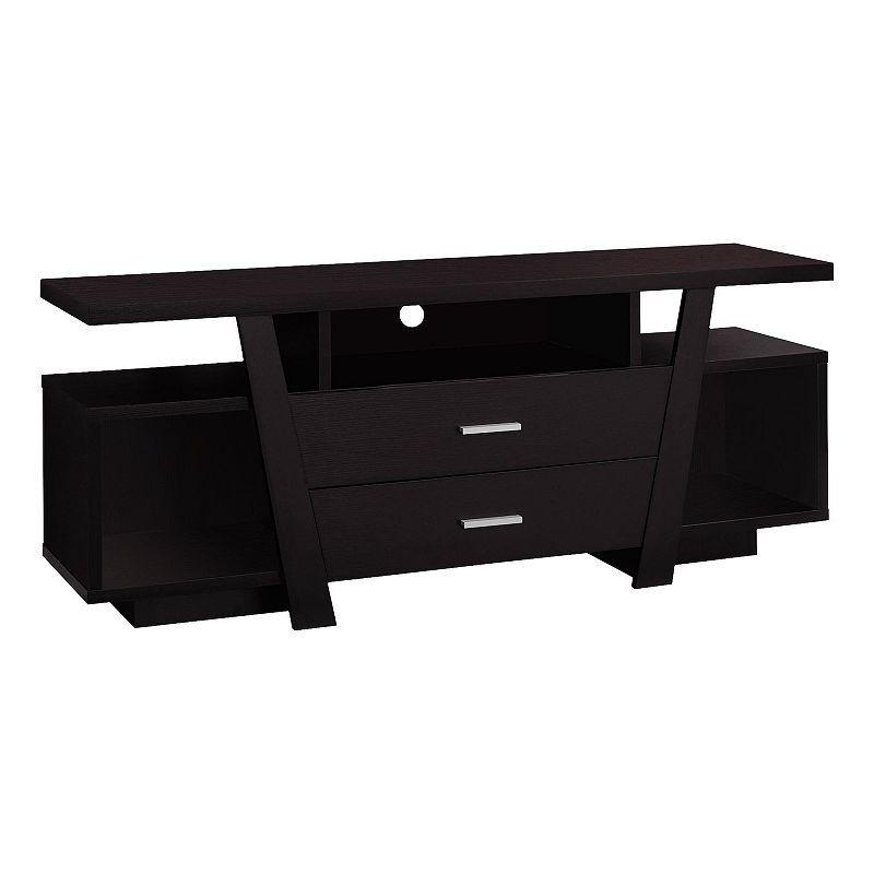 60 Cappuccino Brown Modern Rectangular TV Stand with Two Drawer