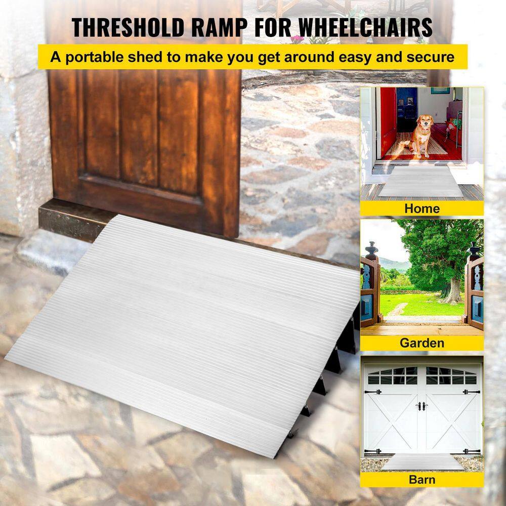 VEVOR 32.15 in. x 34 in. x 6 in. Silver Aluminum Threshold Speed Ramp Adjustable Wheelchair Ramp 6 in. Rise for Wheelchair WFSLYPDYCGLZ6CPVWV0