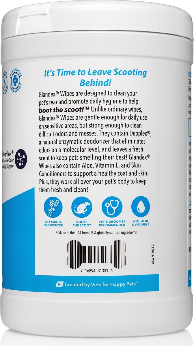 Vetnique Labs Glandex Wipes Cleansing and Deodorizing Anal Gland Hygienic Rear End Dog and Cat Wipes