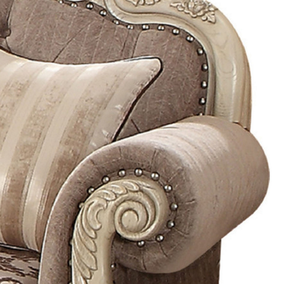 Scrolled Crown Top Fabric Loveseat With Cabriole Legs  Gray And White   Victorian   Loveseats   by VirVentures  Houzz