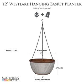 Southern Patio Westlake Medium 12.5 in. 9 qt. Silver with Bronze Trim High-Density Resin Hanging Basket Outdoor Planter HDR-054801