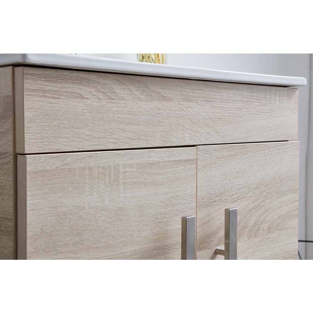 VC CUCINE 24 in. W x 15.16 in. D x 31 in. H Modern Bathroom Vanity in Grey Wood with Ceramic Top in White with White Sink US10DNS-MZ61E-410-1