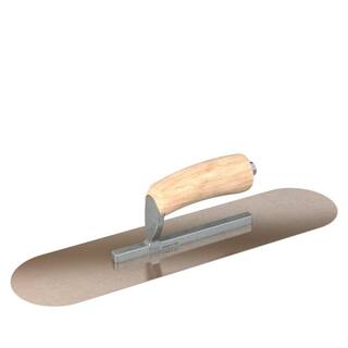 Bon Tool 16 in. x 4 in. Golden Stainless Steel Round End Pool Trowel with Wood Handle and Short Shank 66-106