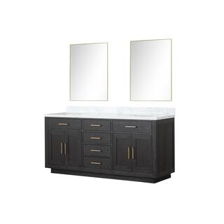 Lexora Condor 72 in W x 22 in D Black Oak Double Bath Vanity Carrara Marble Top and 34 in Mirrors LVCO72DJ110