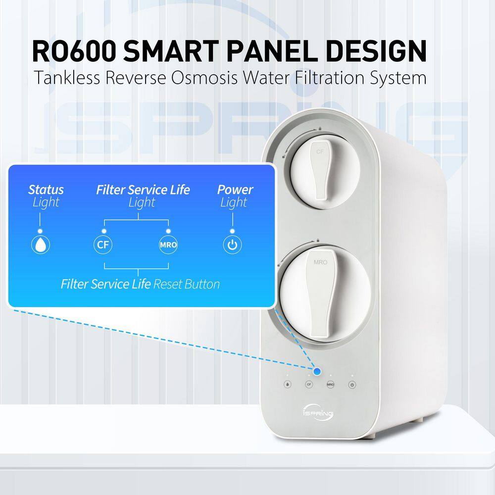 ISPRING Tankless Reverse Osmosis Water Filtration System 600 GPD Fast Flow Oil Rubbed Black Faucet 2.5: 1 Pure to Drain Ratio RO600ORB