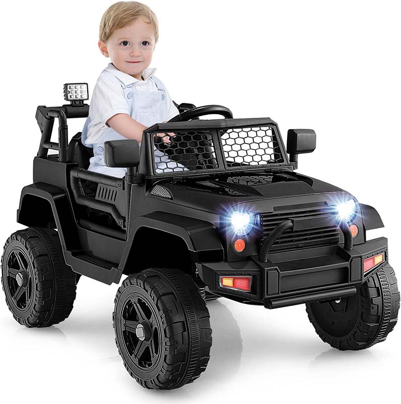 12V Kids Ride On Truck Car Battery Powered Electric Vehicle RC with Mesh Windshield & Bright Headlights