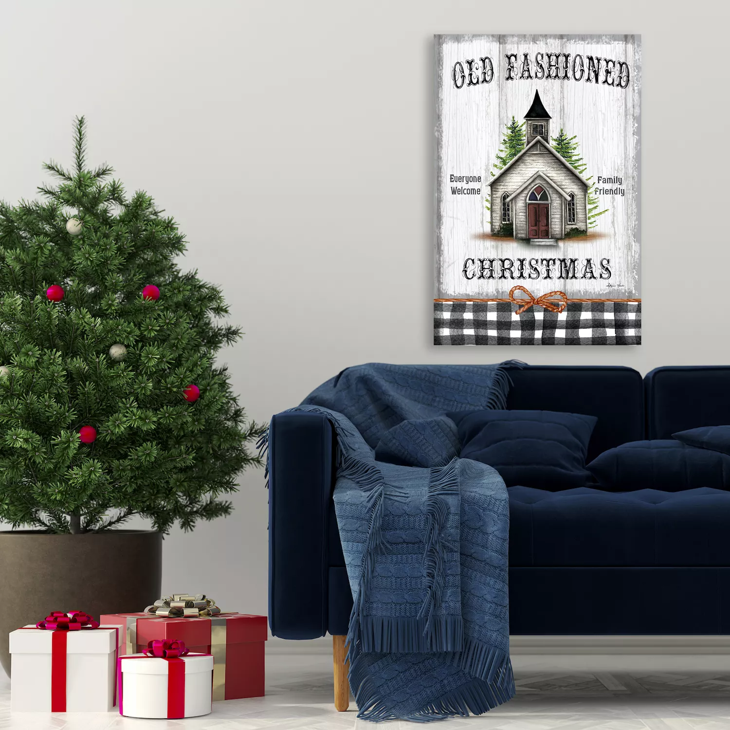 COURTSIDE MARKET Old Fashioned Christmas Sign Canvas Wall Art