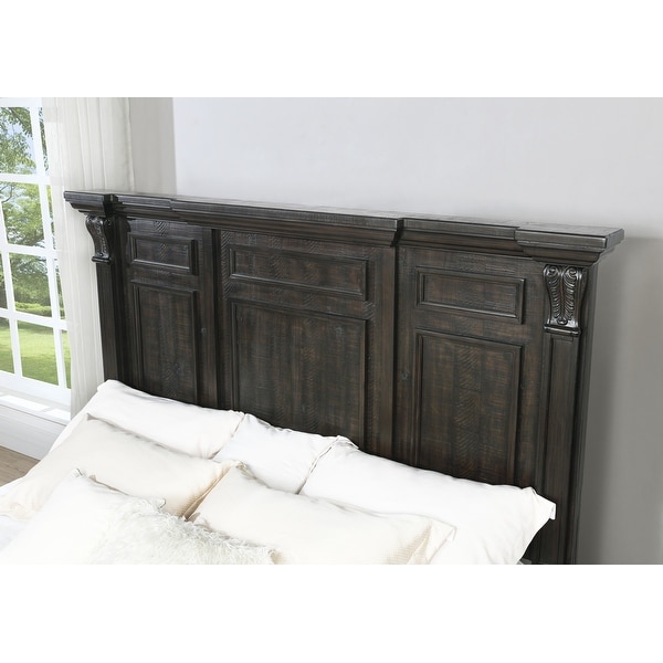 Roundhill Furniture Farson Distressed Dark Walnut Finish Wood Panel Bed， Dresser， Mirror， Two Nightstands - - 33084959