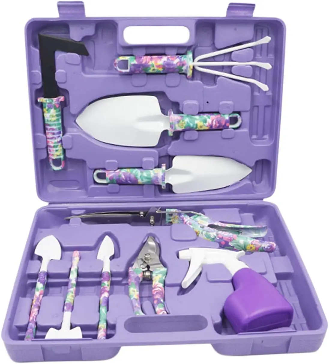 Wholesales Portable Gardening Tool Set with Plastic Tool Storage Box Purple 10 Pieces Garden Hand Tools Cutting Branches Gifts