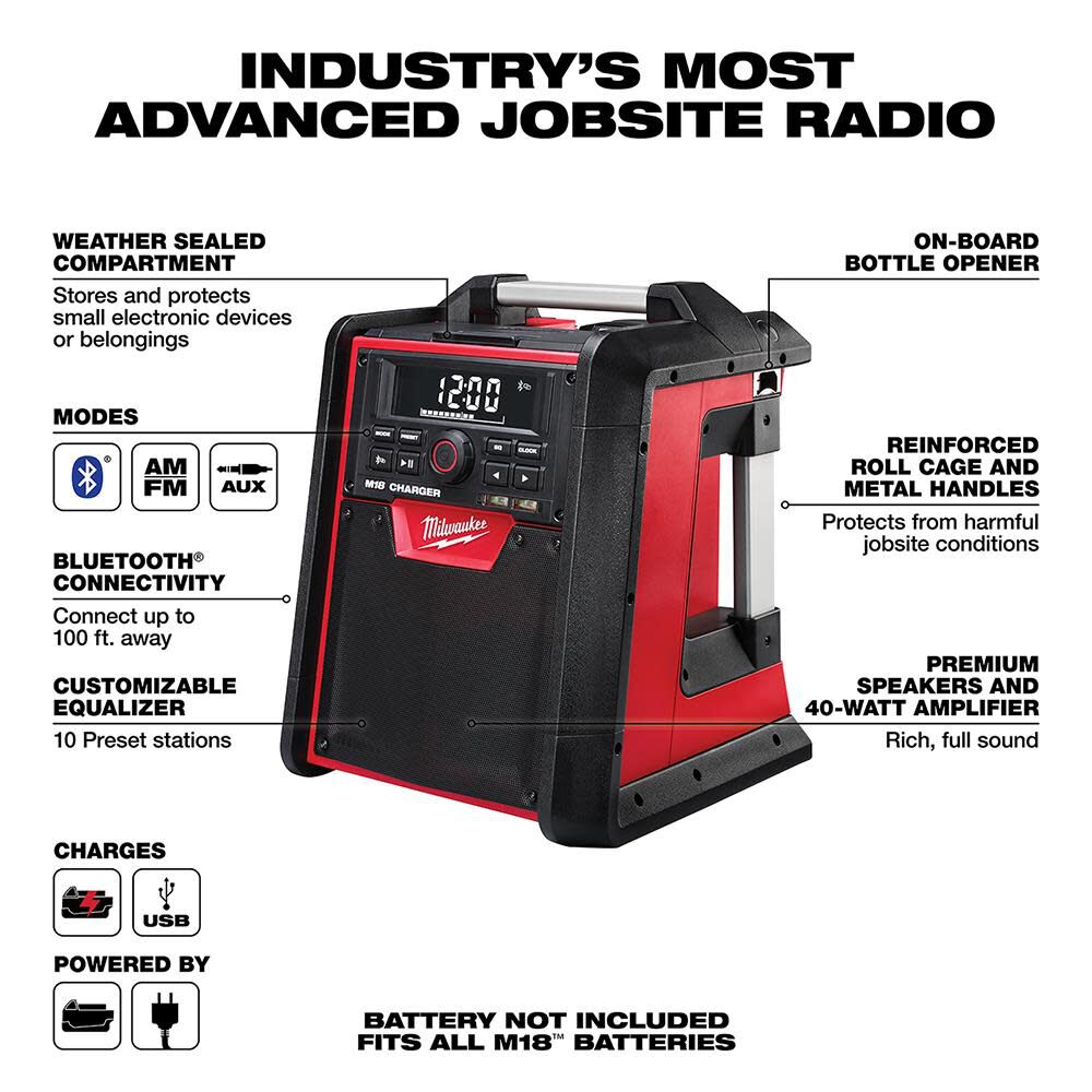 Milwaukee M18 Jobsite Fan and Bluetooth Radio/Charger Bare Tool Bundle 0886-20-2792-20 from Milwaukee