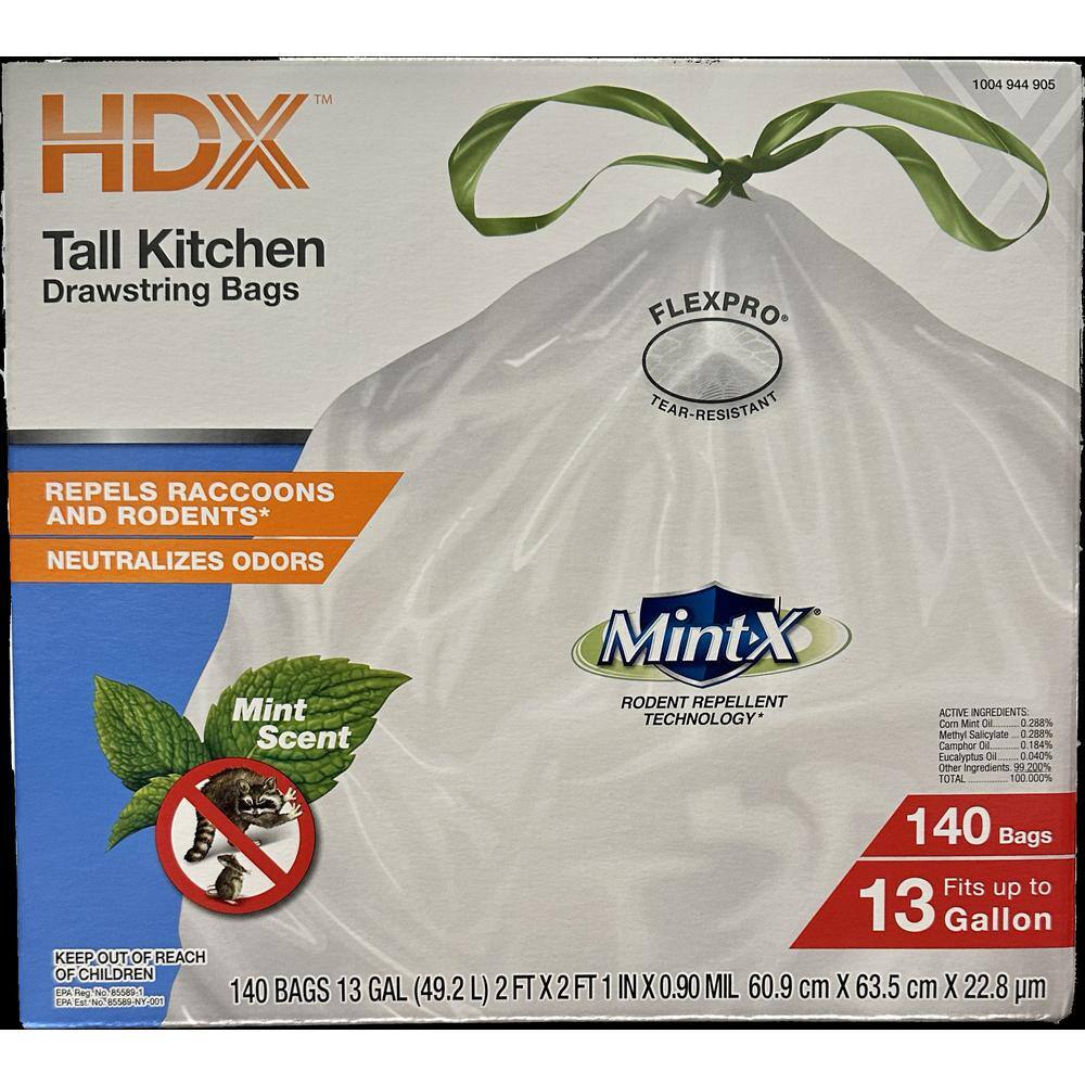 HDX 13 Gal. White Rodent Repellent Tall Kitchen Trash Bags (140-Count) HD2425W140F