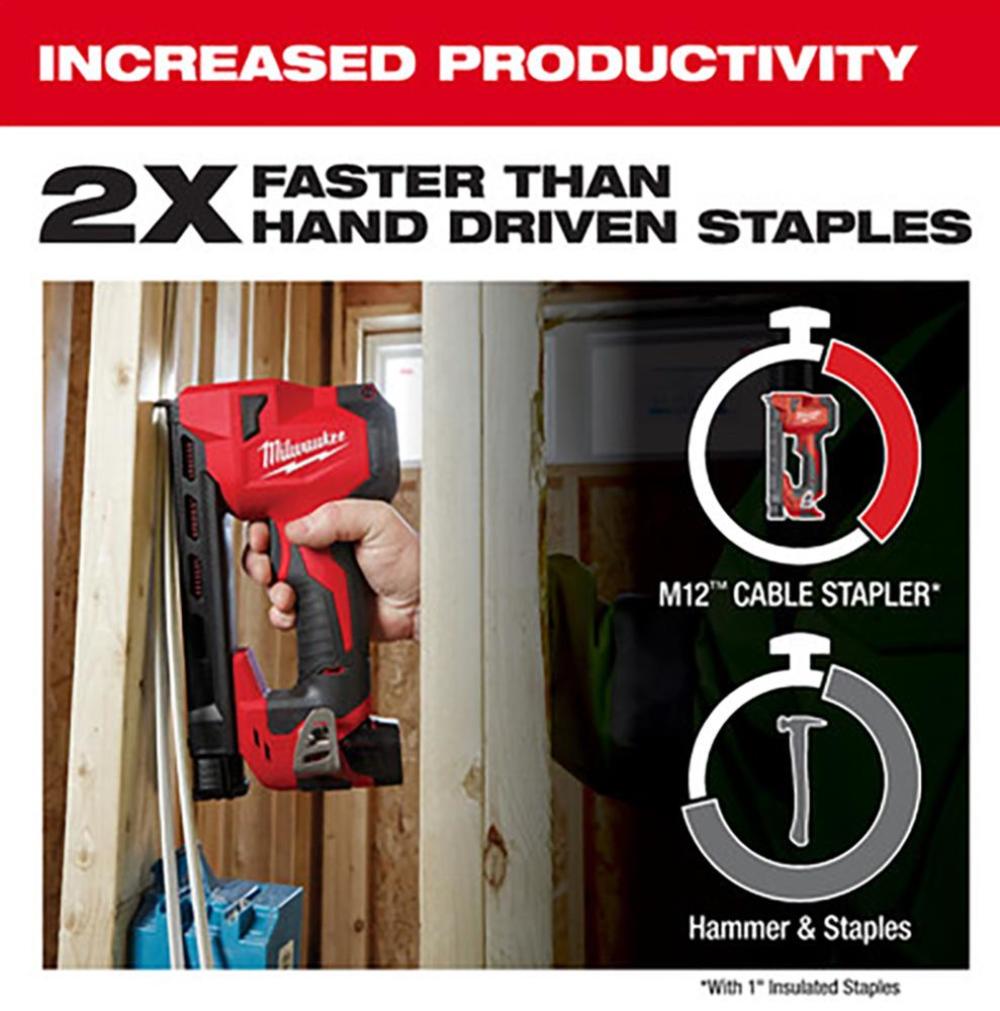 Milwaukee M12 Cable Stapler Kit with 1 Insulated Cable Staples 600qty Bundle ;