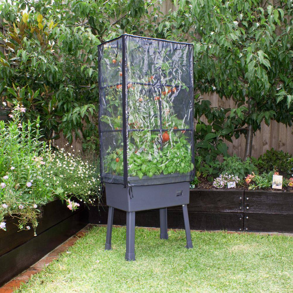 Frame It All Patio Ideas - 15.75 in. x 23.5 in. x 63 in. Self-Watering Raised Garden Bed with Trellis and Greenhouse Cover 300001601
