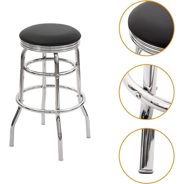 Faux Leather Backless Bar Stool with Chrome Frame， Set of 2，Black