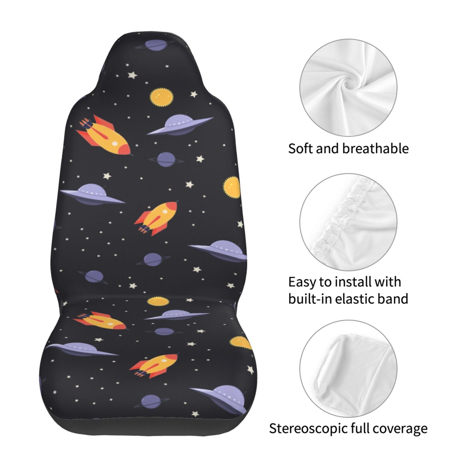 TEQUAN Front Seat Covers， Ufos Planets Stars Pattern 2 Piece Car Seat Cover Fit Most Car SUV Truck Van