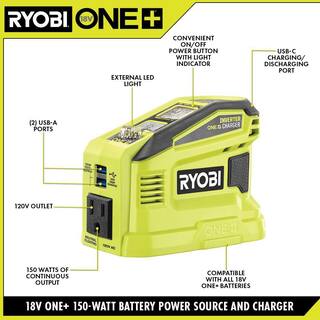 RYOBI 150-Watt Push Start Power Source and Charger for ONE+ 18-Volt Battery with 2.0 Ah Battery RYi150C