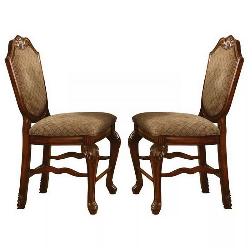 Counter Height Chair with Fabric Seat and Crown Top， Set of 2， Brown