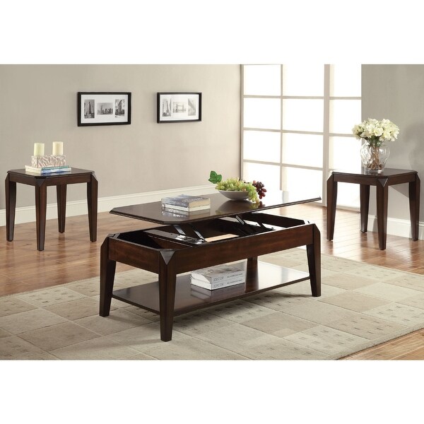 coffee end table collection in walnut finish Rectangular Leg Coffee Table w Shelf Board Lift Top