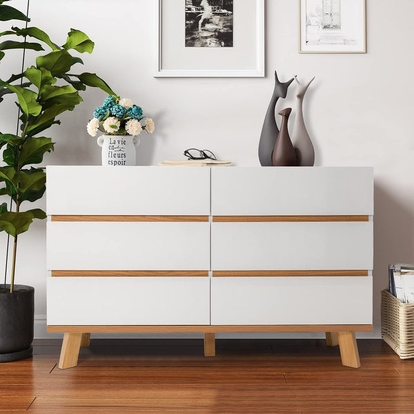 White Dresser， 6 Drawers Dresser with Wide Double Drawer， Chest of Drawers Large Storage Cabinet - as picture - - 37668555