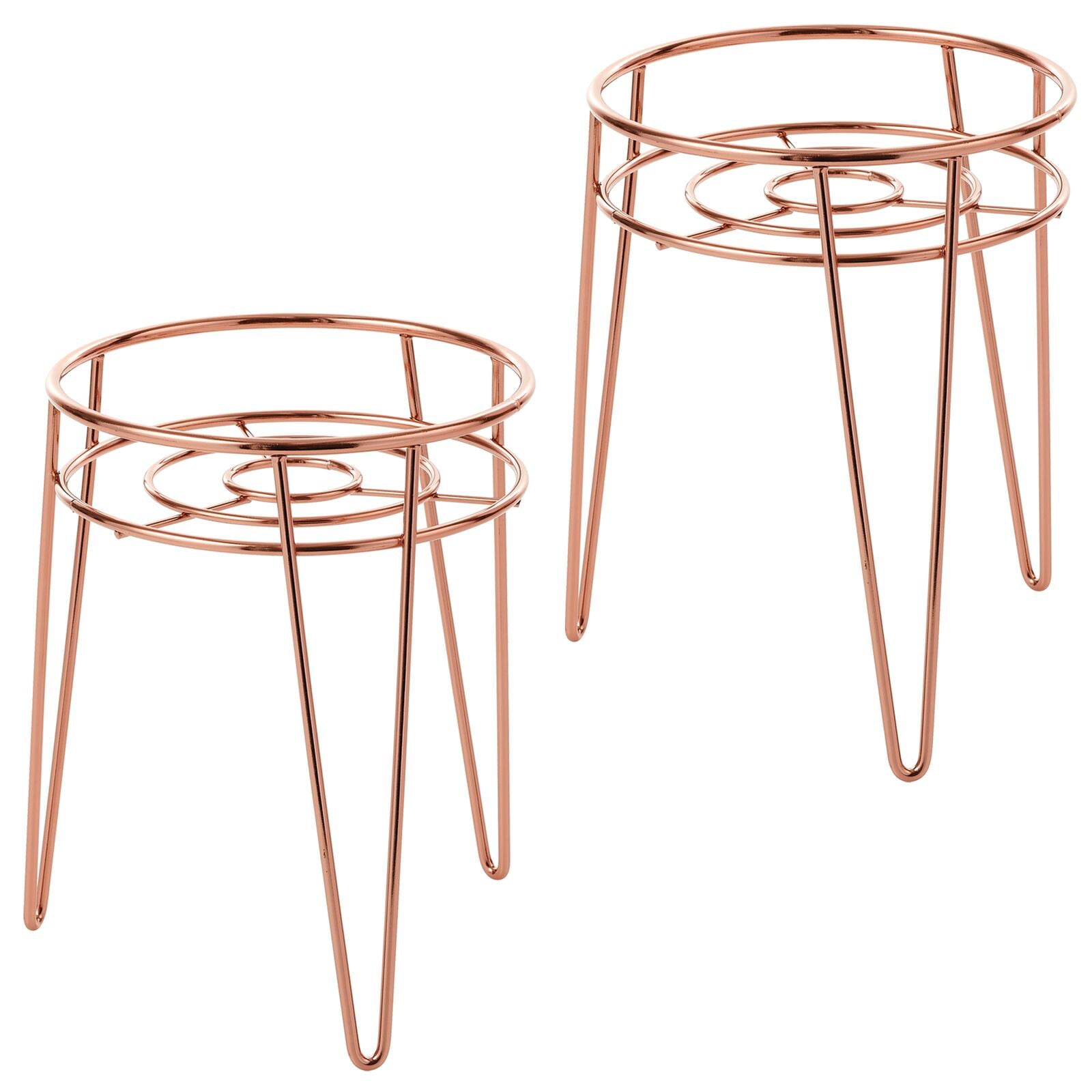 mDesign Midcentury Modern Flower, Plant and Succulent Stand Minimalist Planter - Metal Wire, Indoor, Outdoor Design Hairpin Legs - Sturdy - 9.23" Tall, 2 Pack - Rose Gold