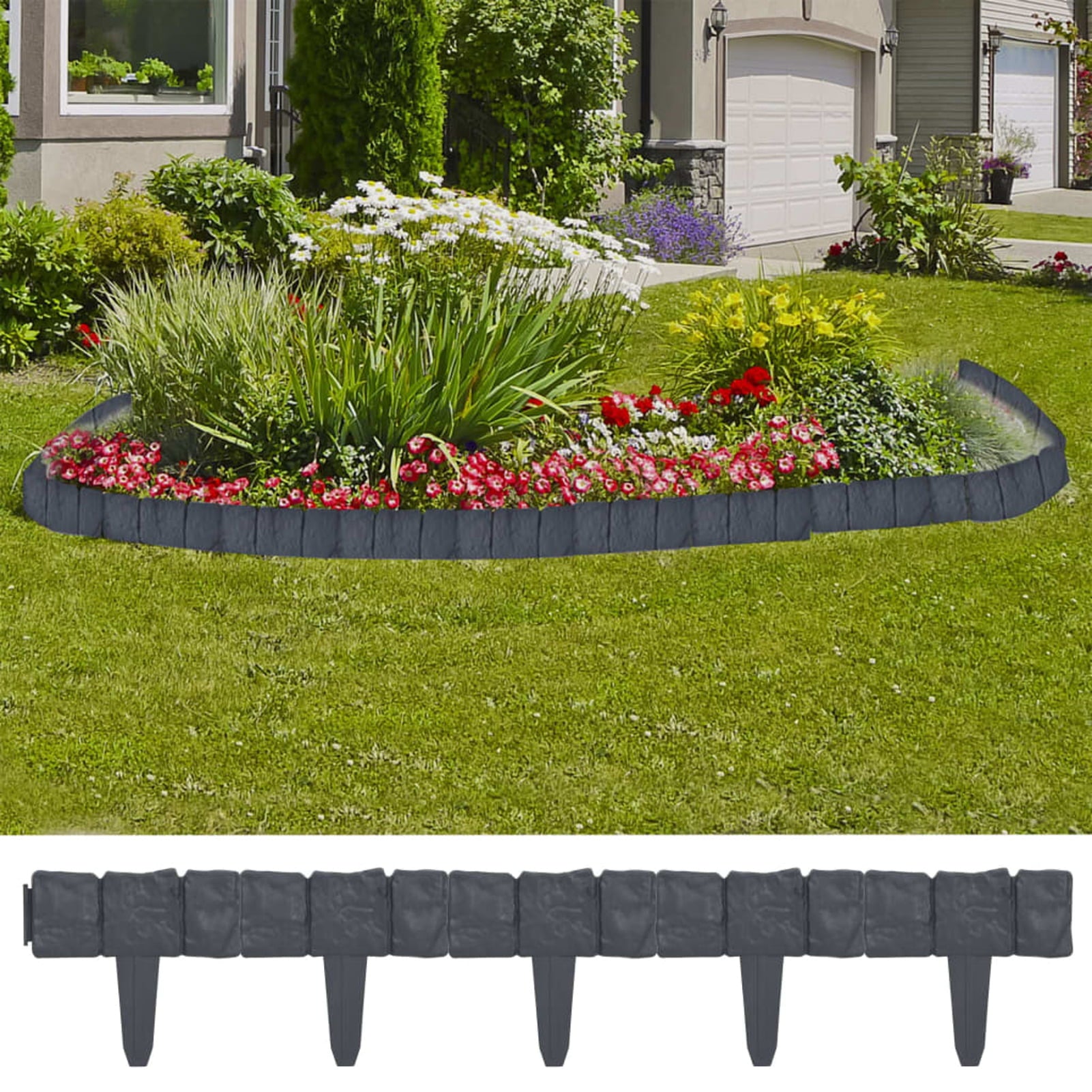 CACAGOO Lawn Fence Stone Look 41 pcs 393.7"