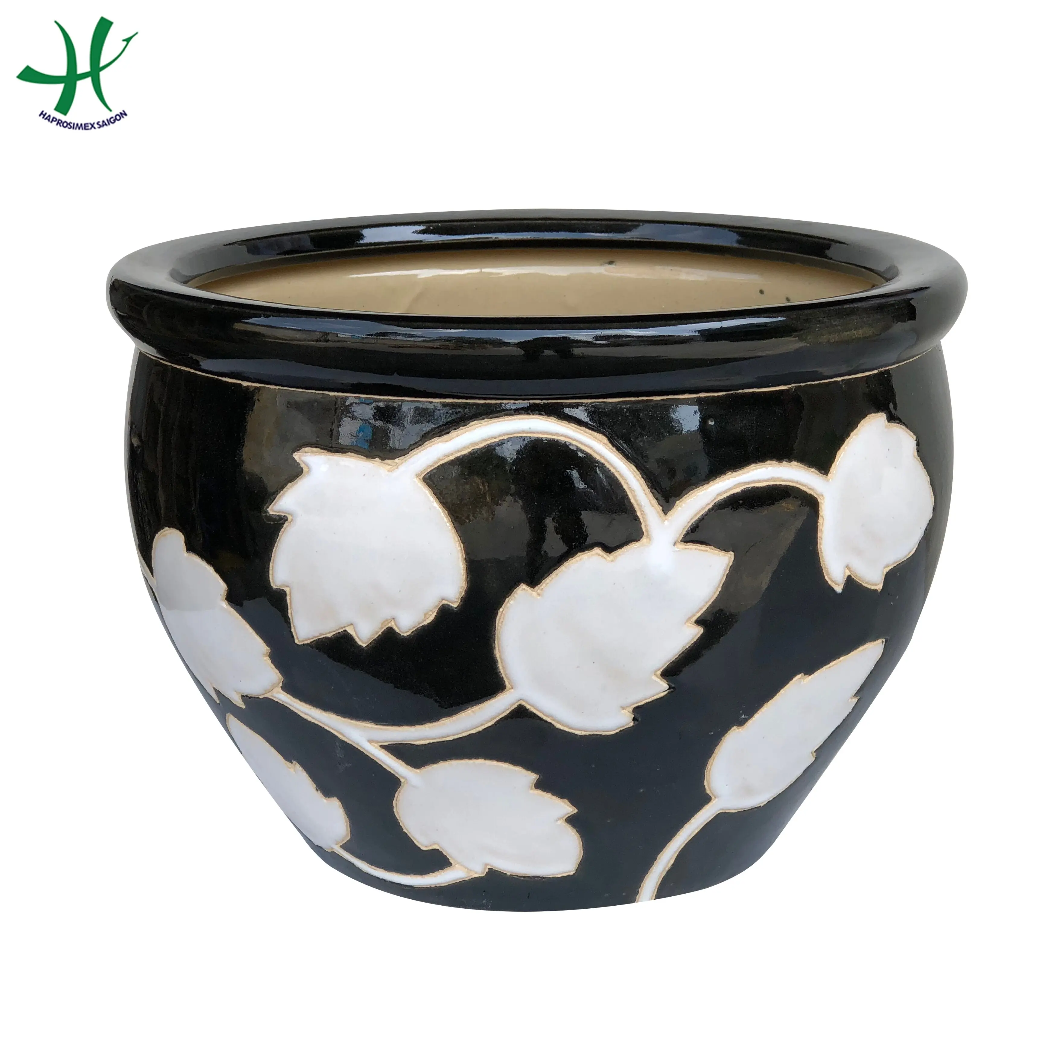 Set of 3 Round Ceramic Planter Pots hot selling for wholesales  with multi designs for  home garden supplies