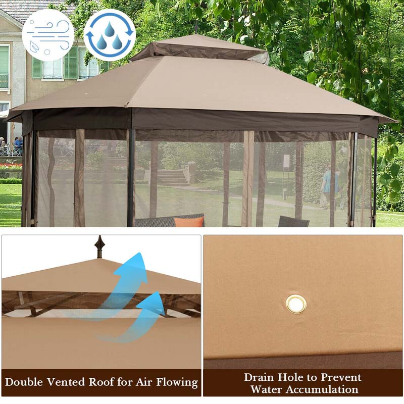 10 x 12 FT Heavy-Duty Octagonal Gazebo with Netting, Outdoor Patio Canopy Gazebo Tent for Event Party BBQ