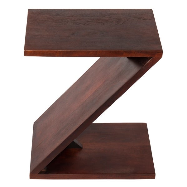 24 Inch Rectangular Mango Wood Side Table， Z Shaped Frame， Dark Brown