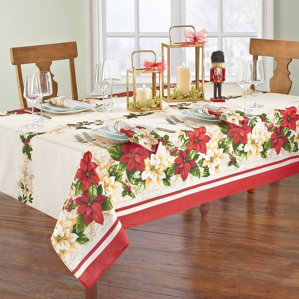 Red and White Poinsettia Tablecloth