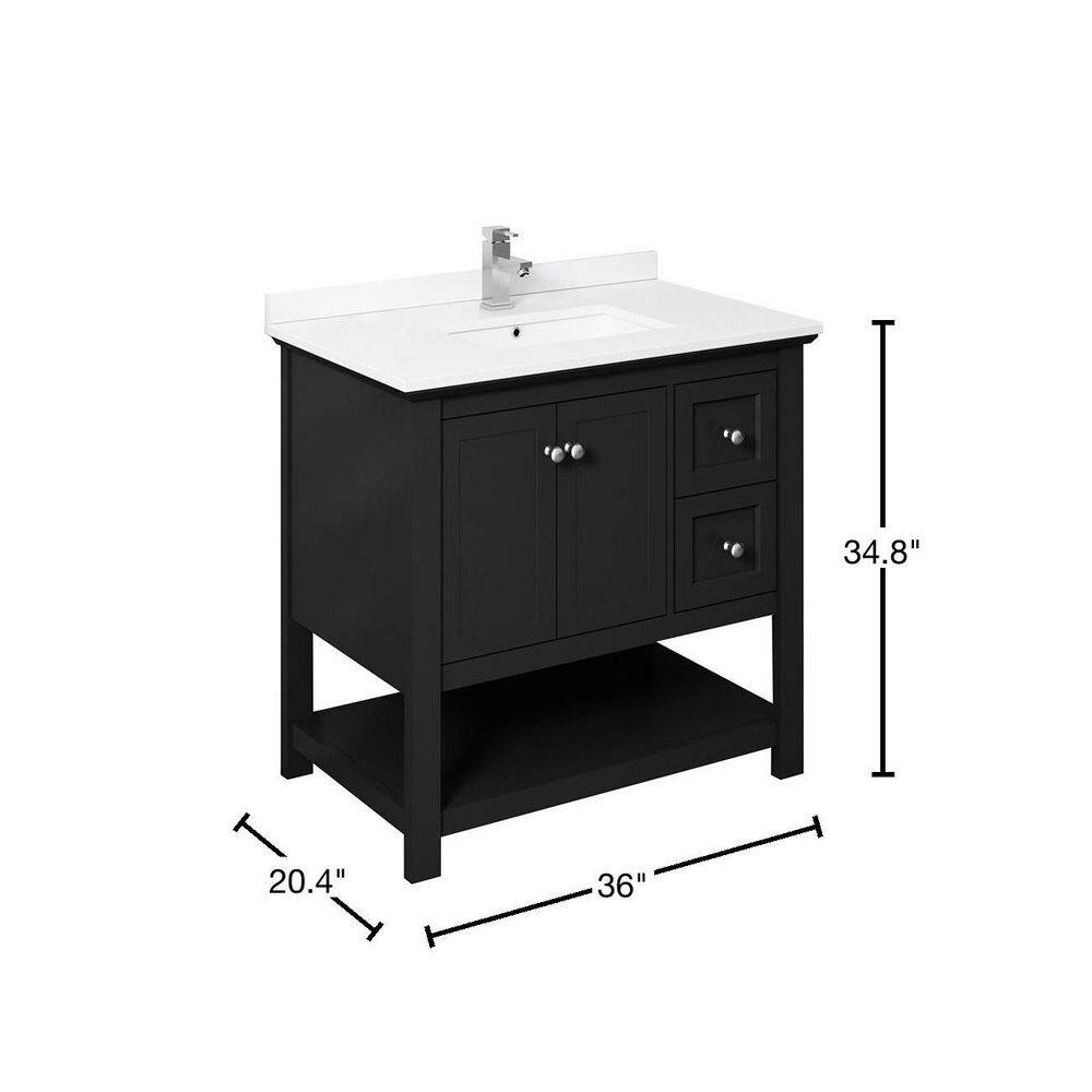 Fresca Manchester 36 in. W Bathroom Vanity in Black with Quartz Stone Vanity Top in White with White Basin FCB2336BL-CWH-U