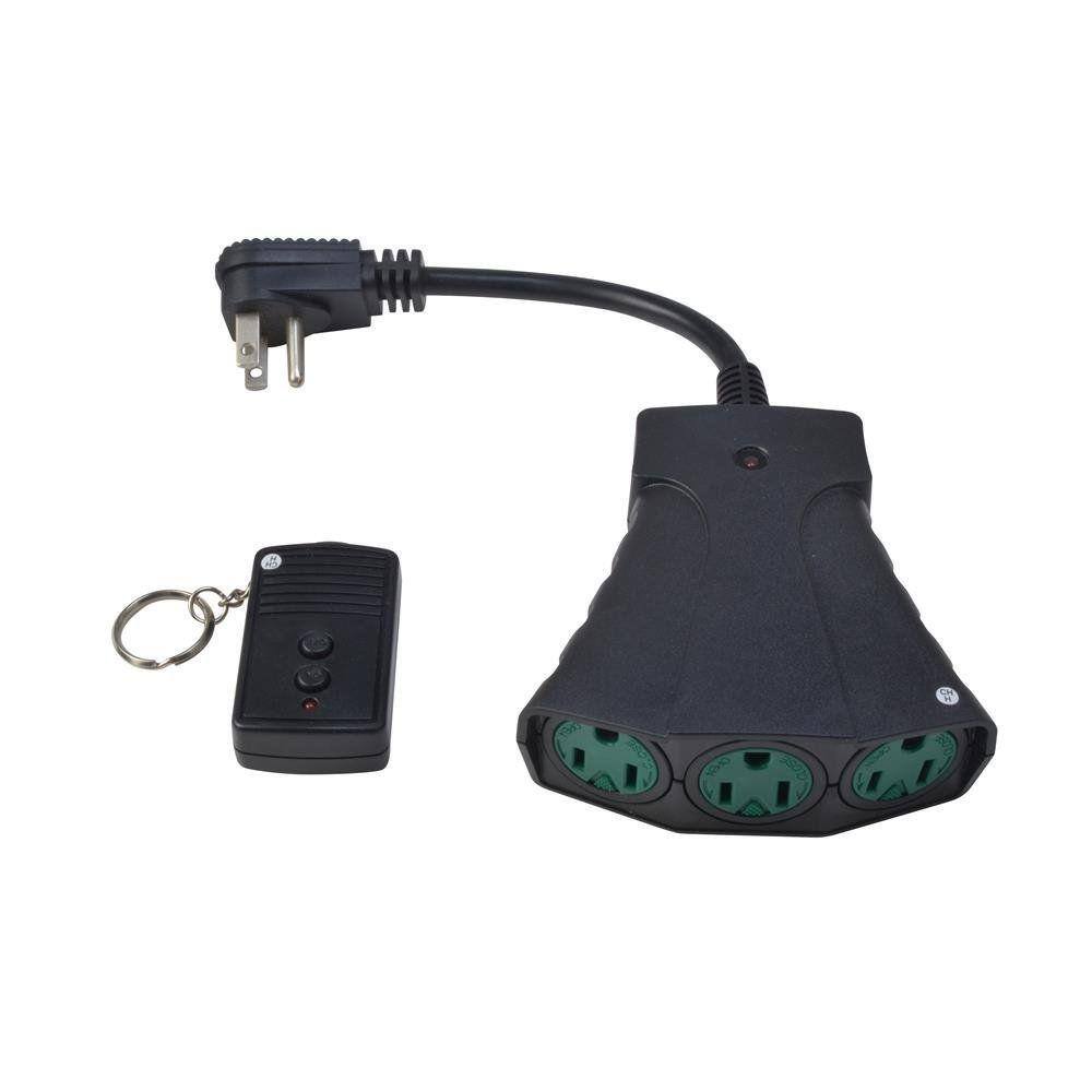 Woods 13 Amp Outdoor Plug-In Weatherproof Wireless Remote 3-Outlet Light Control Black 59748WD