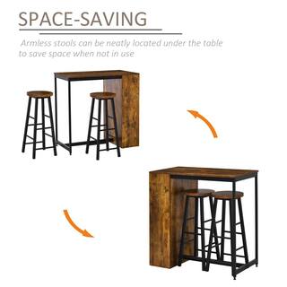 HOMCOM 3-Piece Rustic Brown Industrial Bar Table Set 835-489