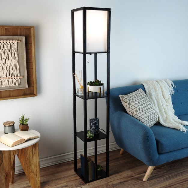 Hastings Home Floor Lamp Etagere Style Standing Light With 3 Tiers Of Storage Shelving Black