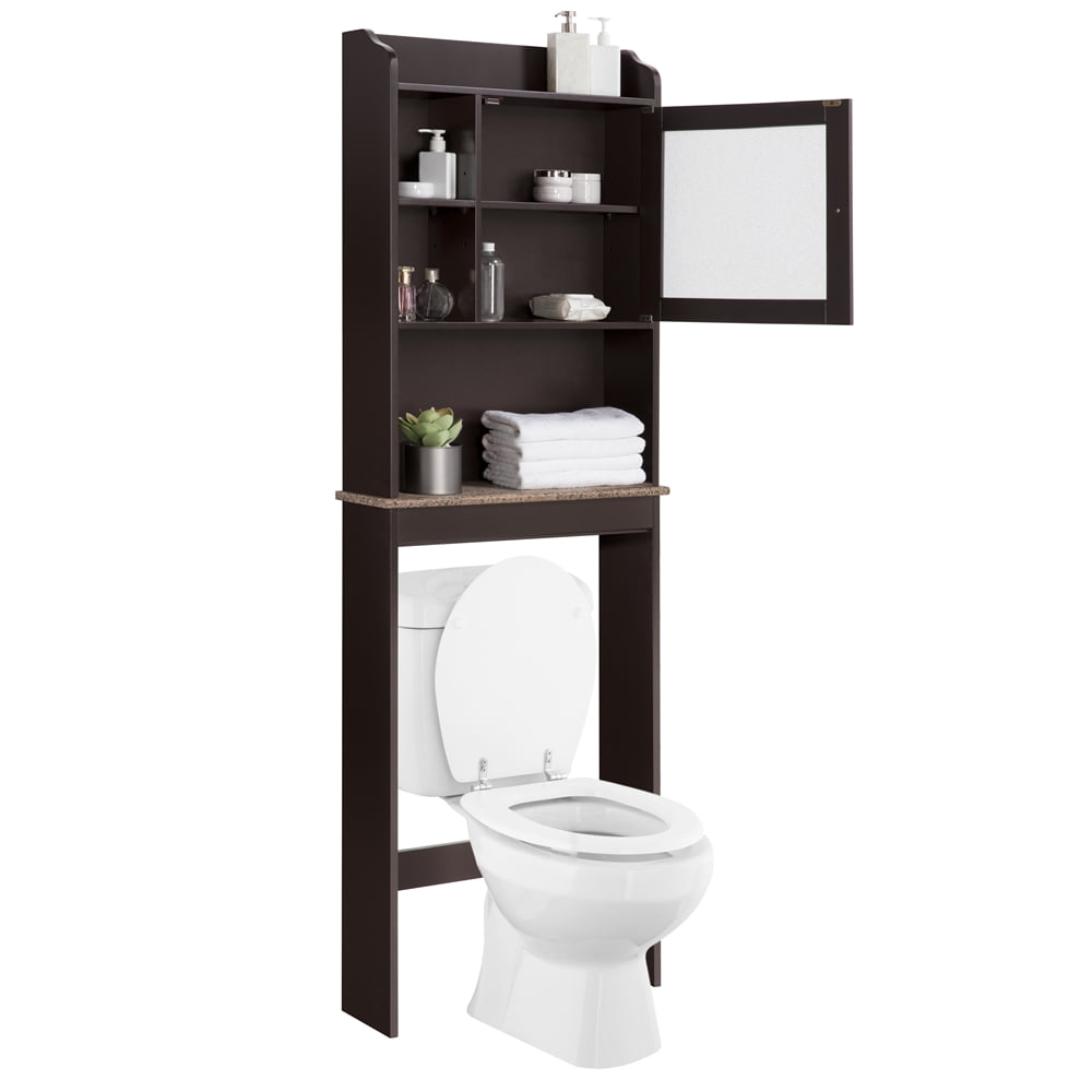 SMILE MART Wooden over Toilet Cabinet Bathroom Space Saver Storage Cabinet with Glass Door