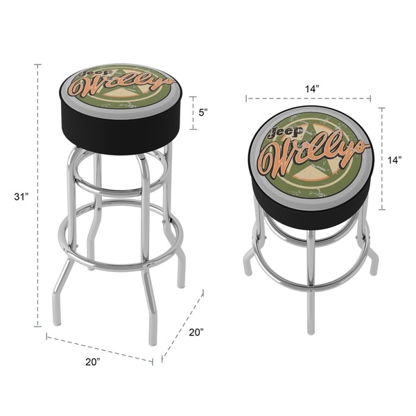 Jeep Willys Vintage 360 Degree Swivel Barstool with Foam Padded Seat - 20 x 20 x 31