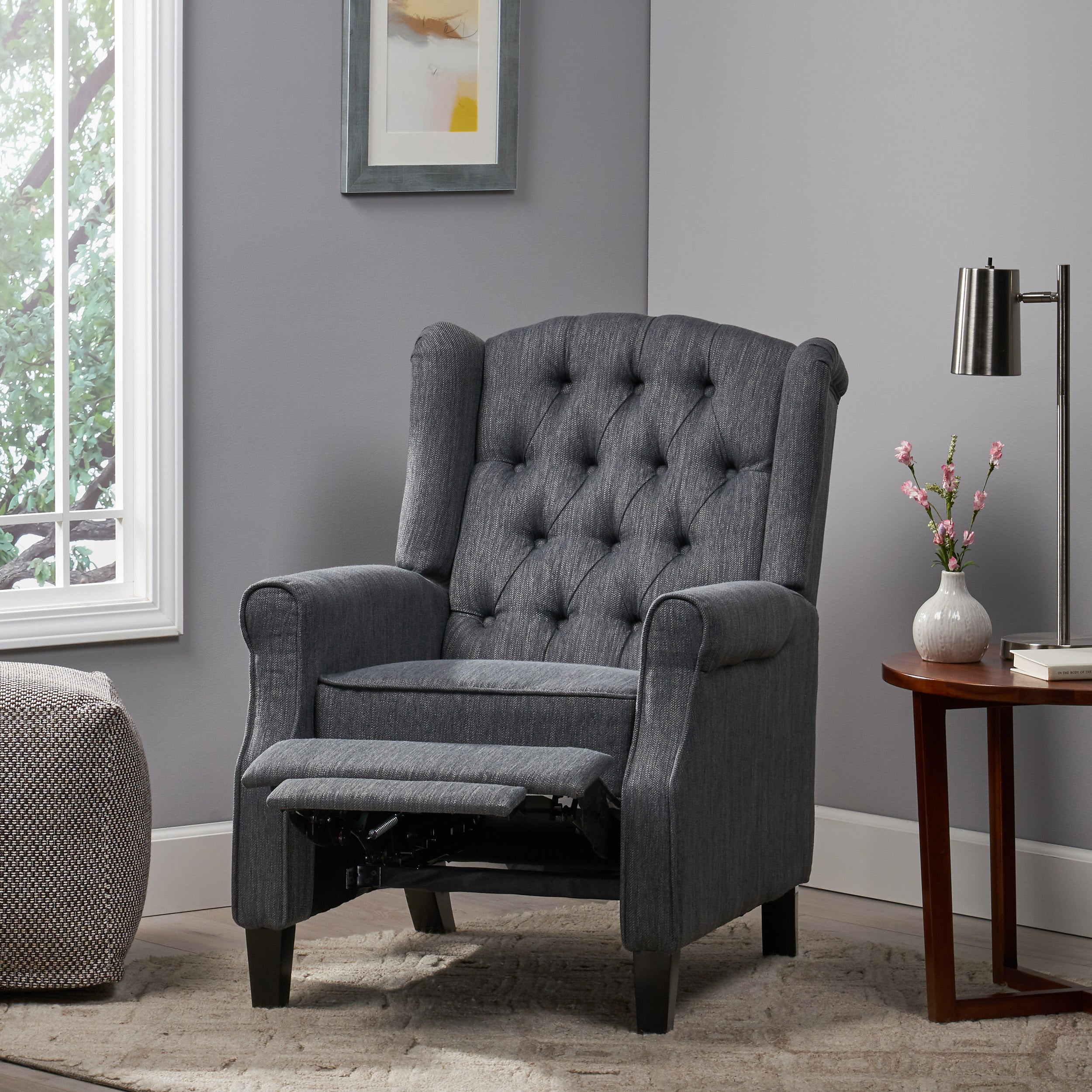 Breyon Contemporary Tufted Fabric Push Back Recliner