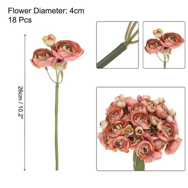 Artificial Ranunculus Flowers，18pcs Faux Silk Flower for Wedding