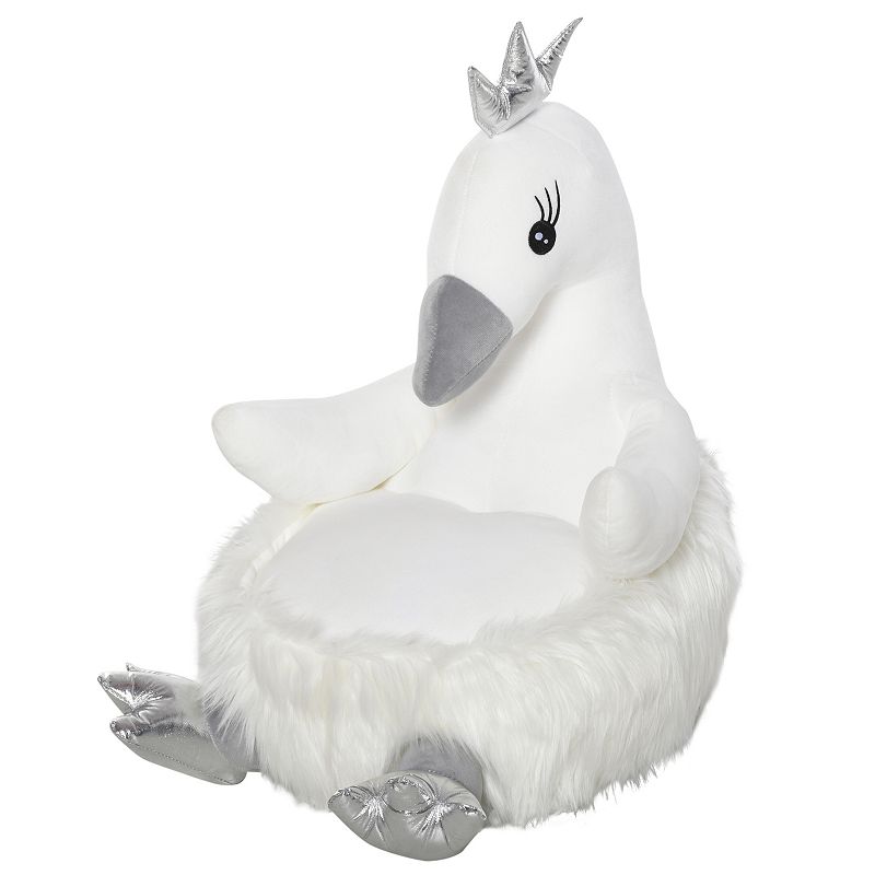 Qaba Stuffed Animal Sofa Armrest Chair Cartoon Storage Bean Bag Chair for Kids with Cute Swan Flannel PP Cotton 22 x 16 x 22 White