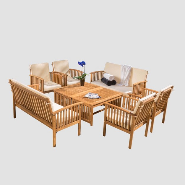 Carolina 8pc Acacia Patio Set Brown Patina cream Christopher Knight Home