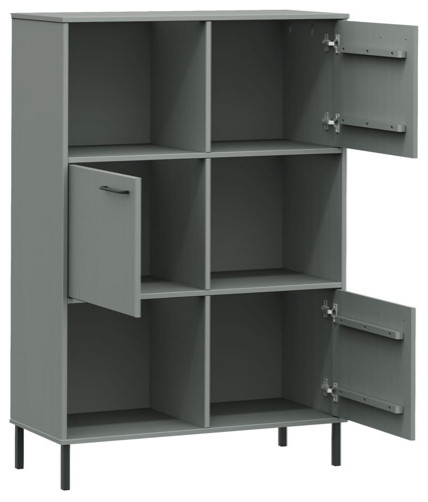 vidaXL Bookshelf Bookcase with Metal Legs Storage Cabinet White Solid Wood OSLO   Transitional   Bookcases   by vidaXL LLC  Houzz