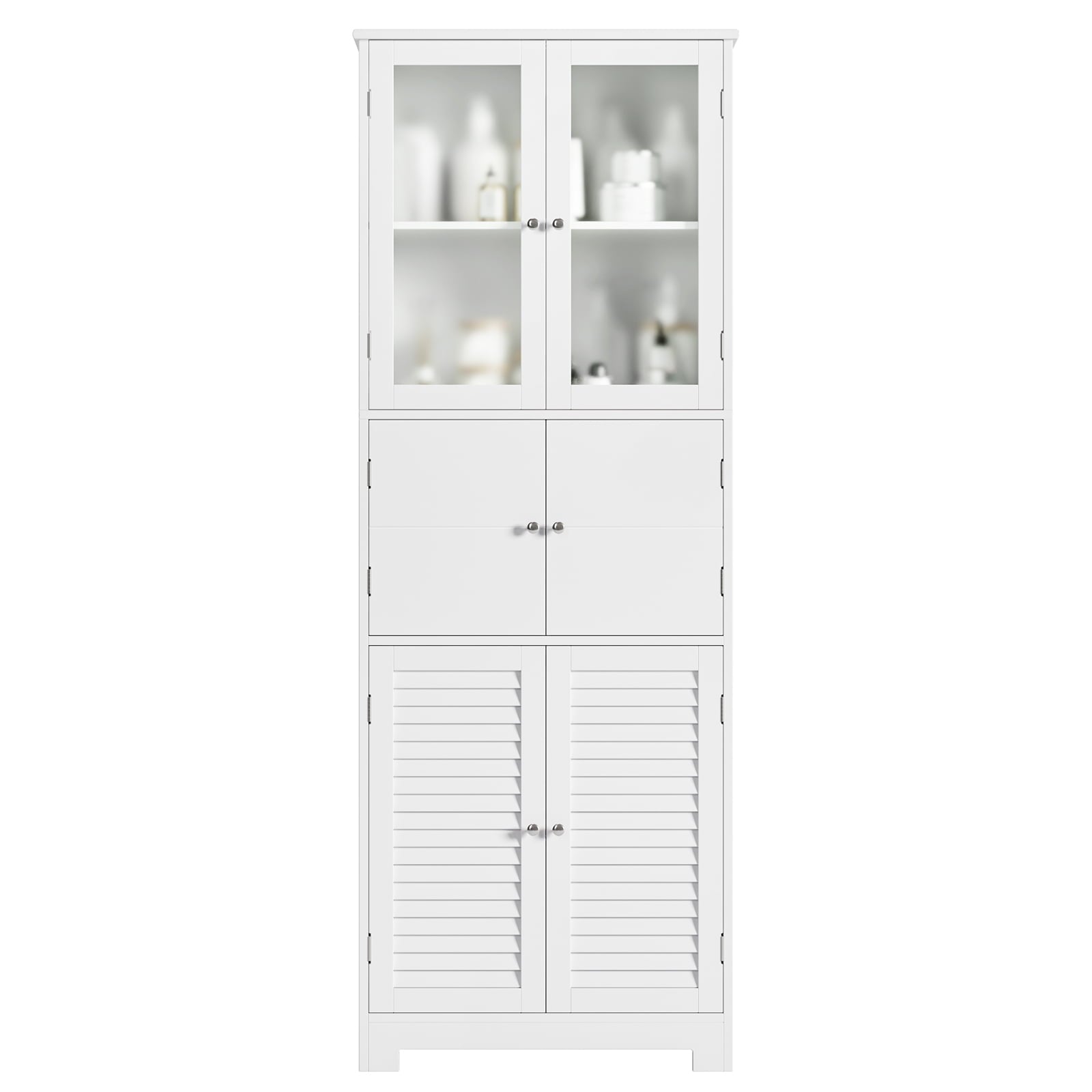 Homfa 6 Doors Linen Storage Cabinet, Wood Tall Cabinet Cupboard for Bathroom, White