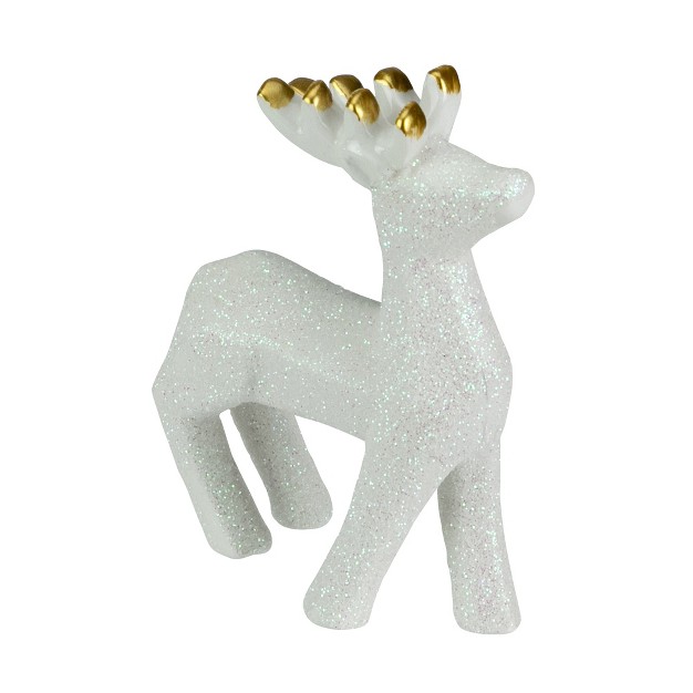 Glittery White Ceramic Reindeer Christmas Figure