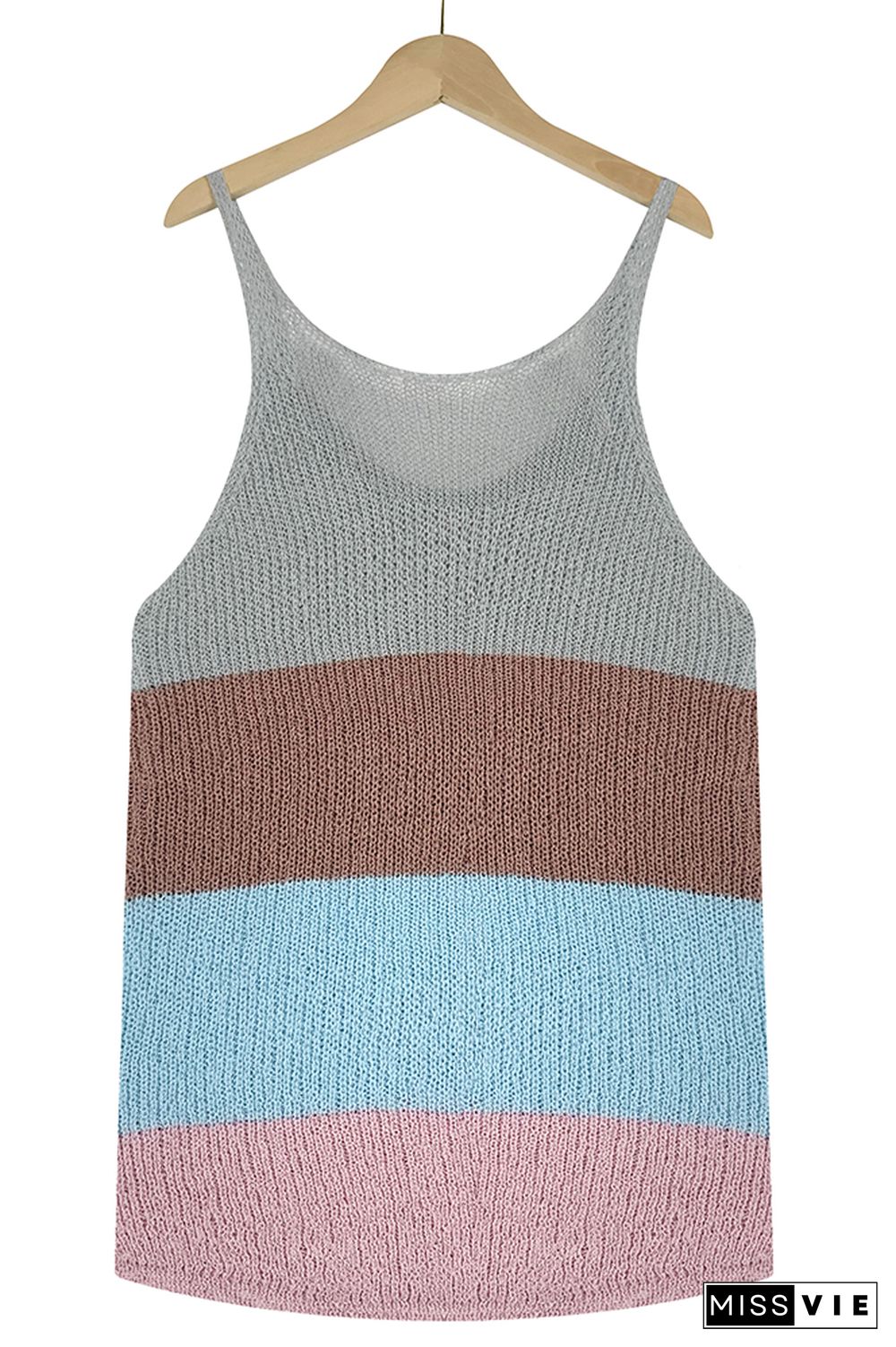 Color Block and Plain U Neck Knit Tank Top