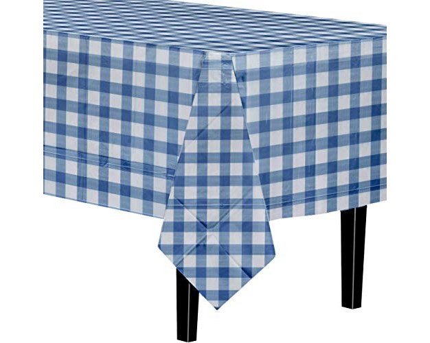 Crown Display 12 Pack Premium Plastic Blue Gingham Tablecloth 54 Inch X 108 Inch